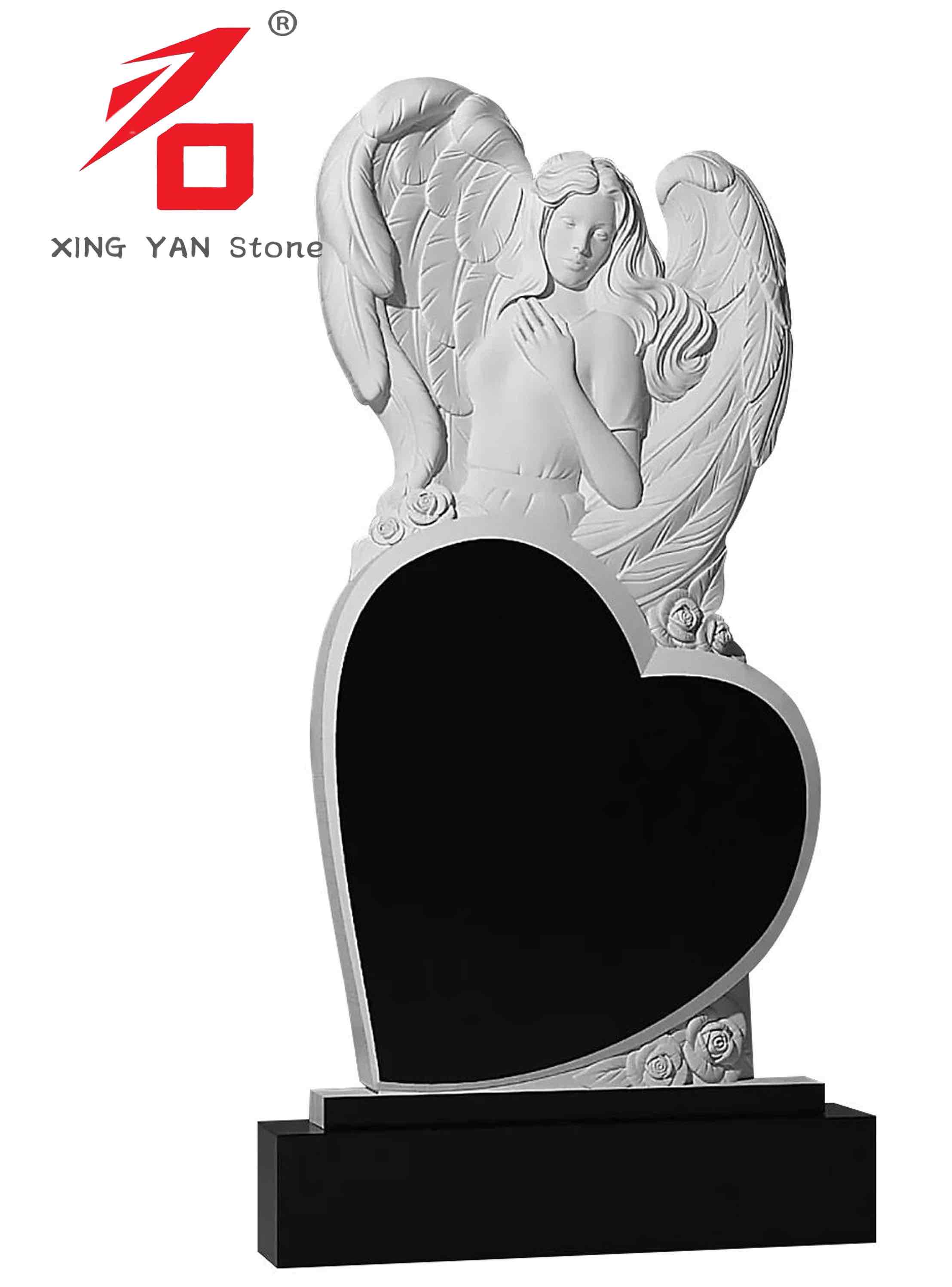 Monumento in piedi per il cuore dell'angelo in granito nero