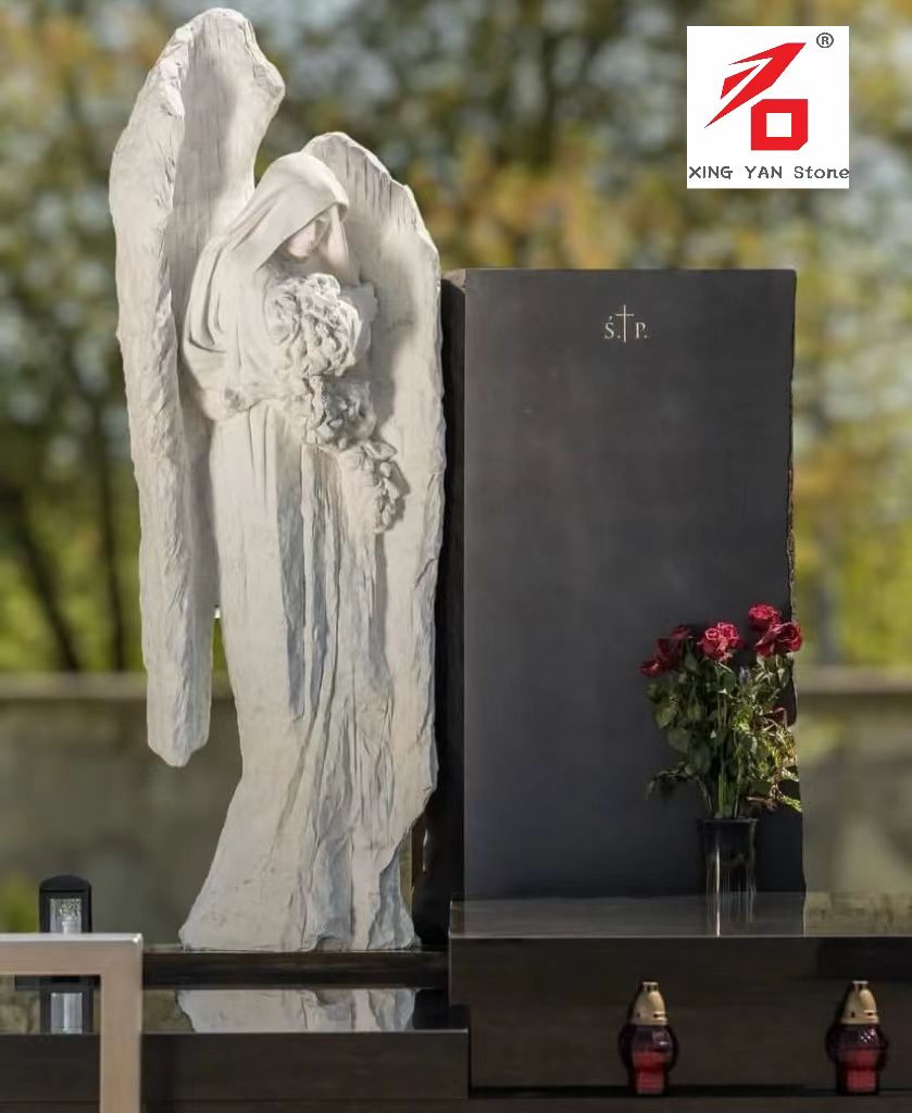 China Xingyan Manufacturing - Angel che abbraccia la lapide intagliata in pietra di fiori