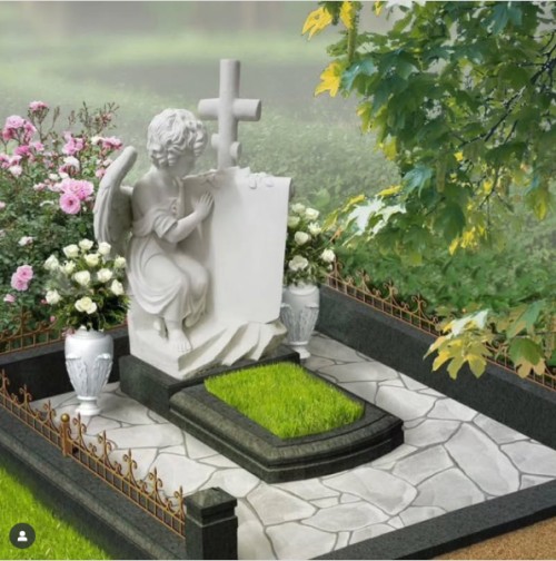 Cina Xingyan White Marble Angel Cross Tombstone