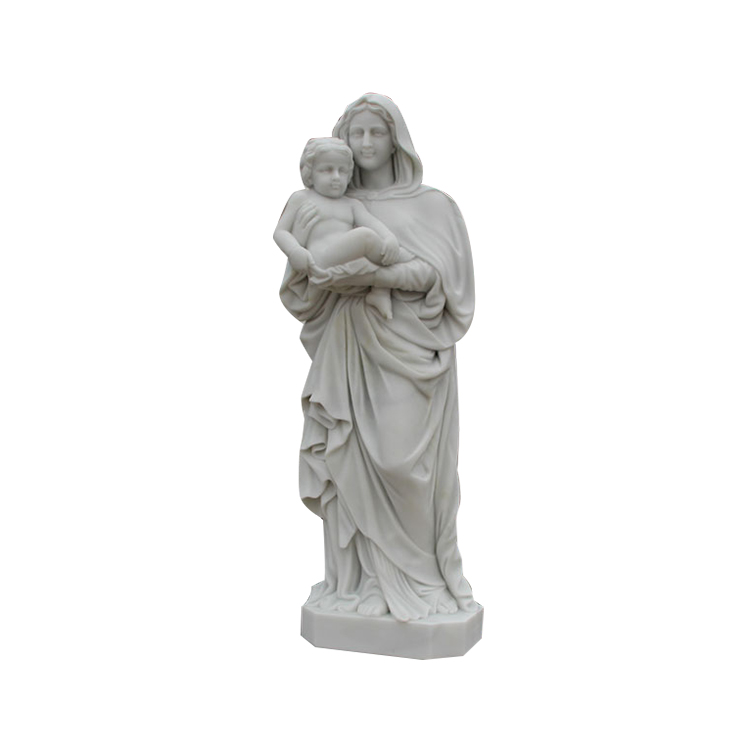 Scultura in marmo della Vergine Maria con bambino