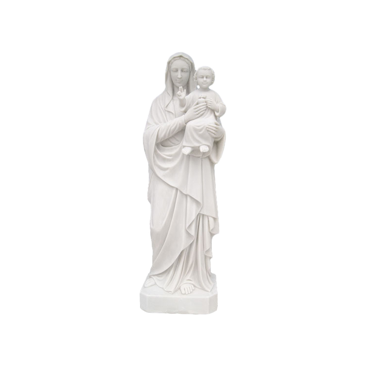 Statua in marmo della Vergine Maria con Gesù Bambino